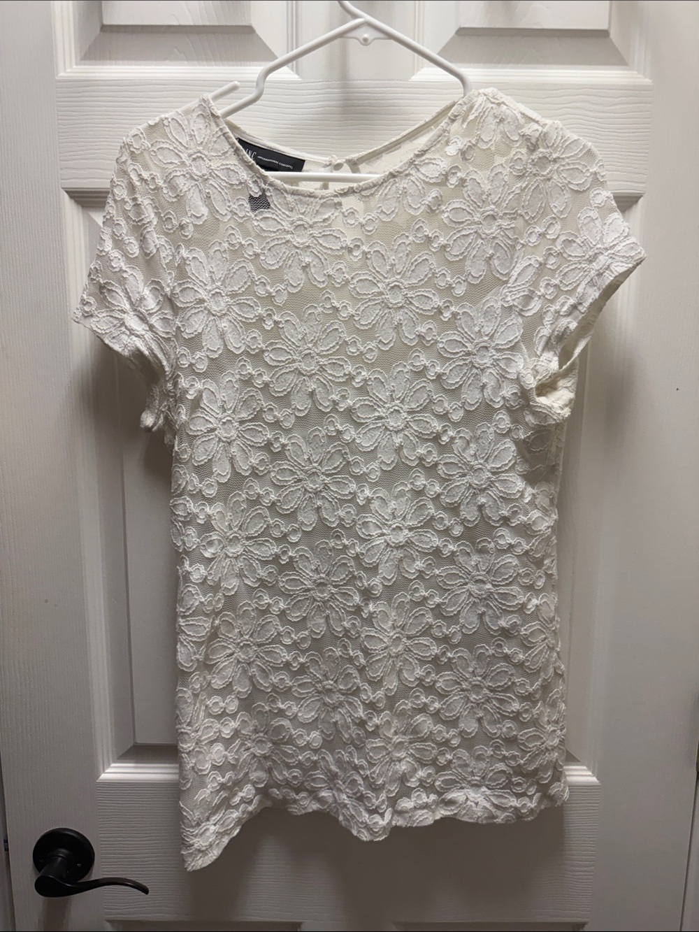 INC International Concepts Cream Floral Lace Short Sleeve Blouse